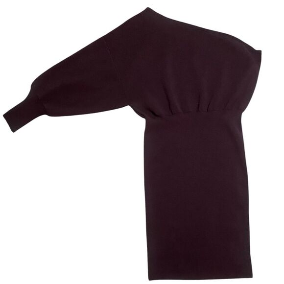 EXPRESS Deep Plum One Sleeve Fitted Above The Knee Dress - Picture 6 of 10